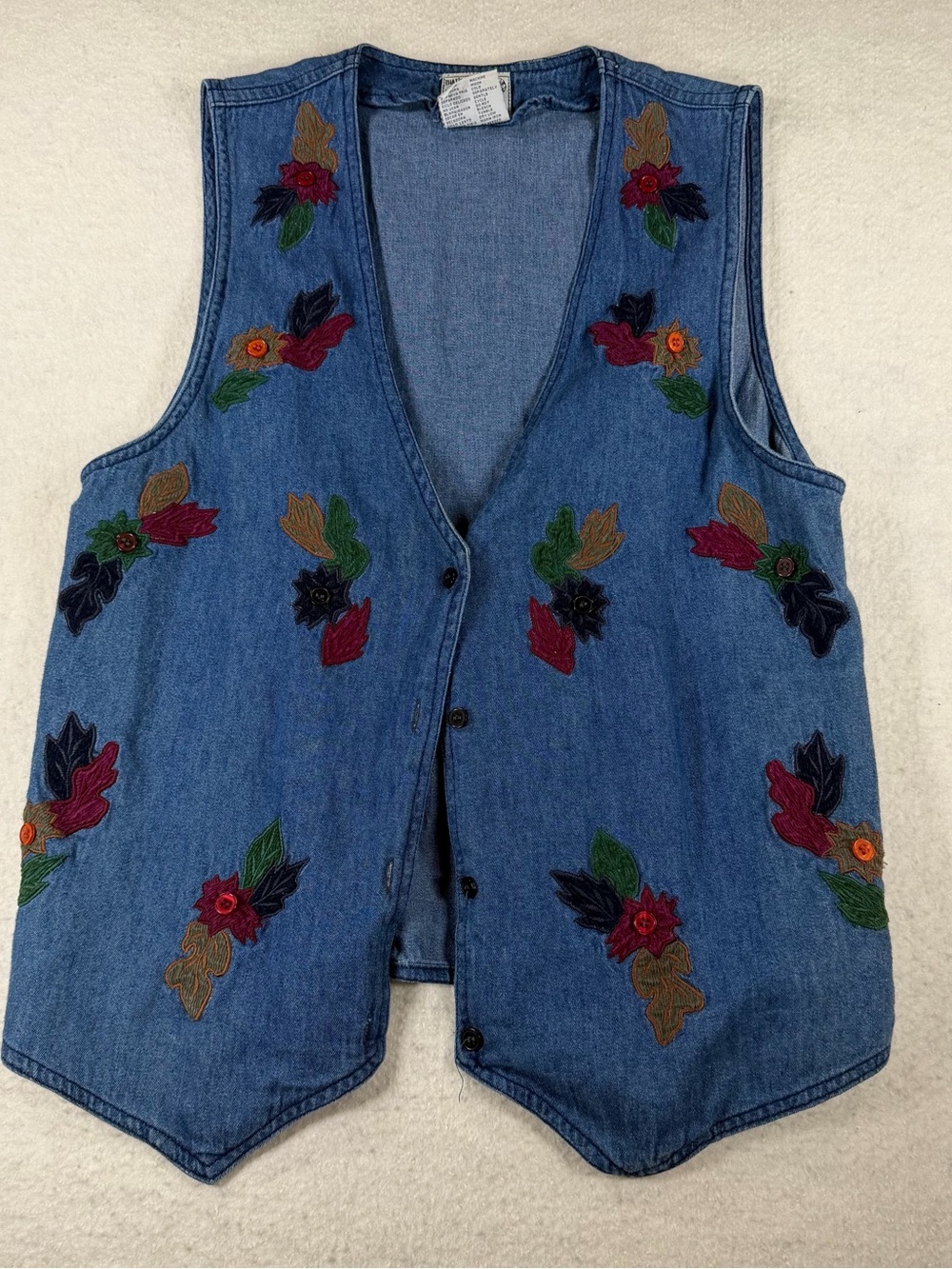 Vintage Y2K Sleeveless Denim Button Vest Fall Embroidery Size M Autumn Acorns